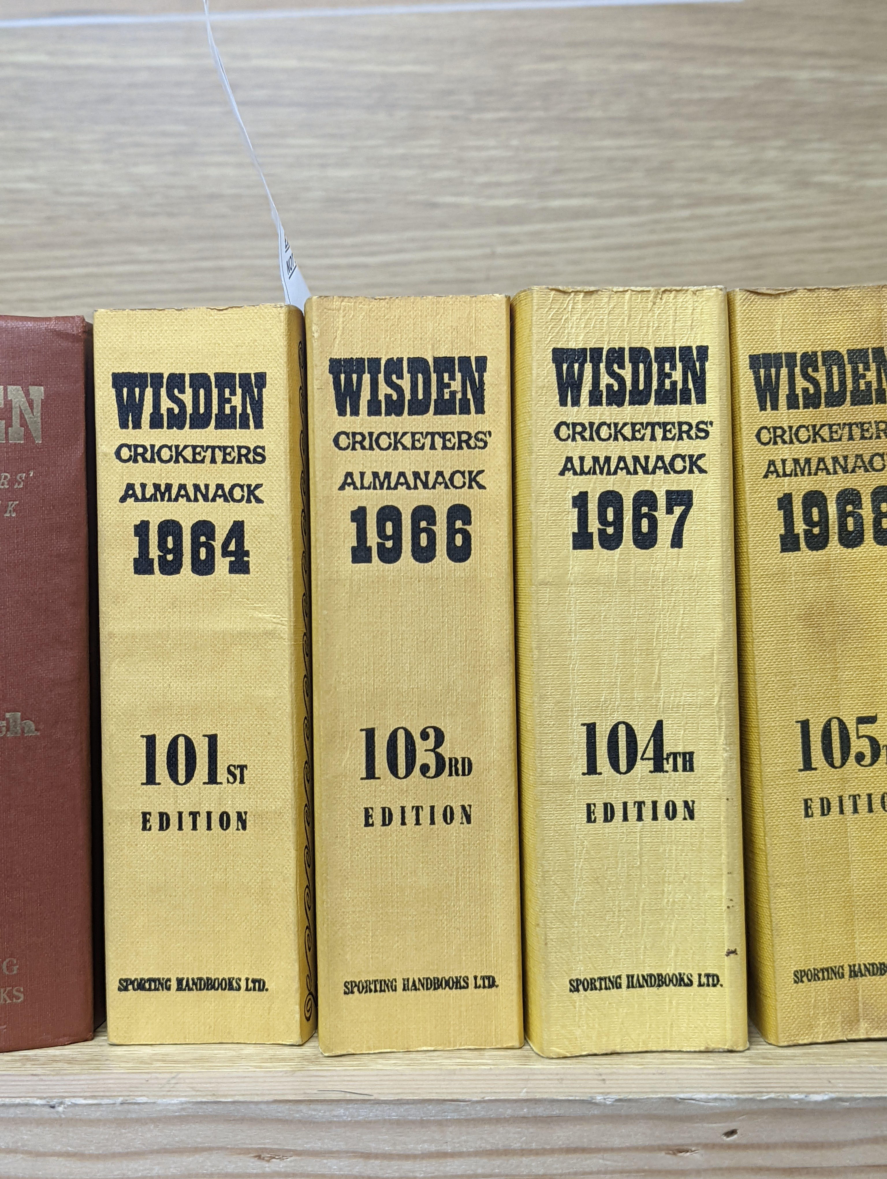 Wisdens Almanack, 73 volumes, 1947-1964, 1966-2020 and one other Wisden edition “On the Ashes”.